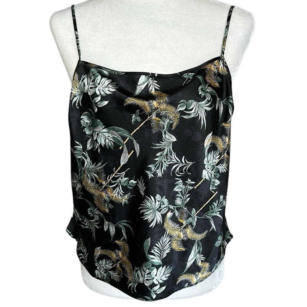 Victoria Secret black green camisole top foliage floral luxury size Large